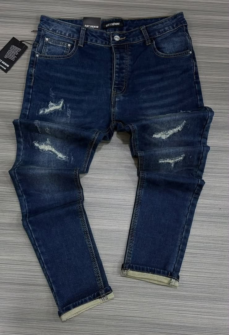 Dark Blue Distressed Denim Jeans - Men's Jeans in Kumasi