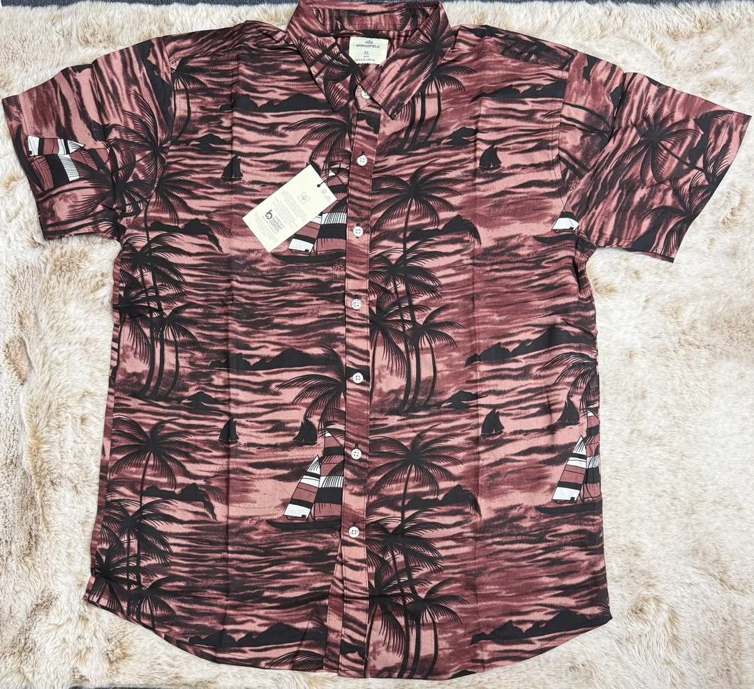 Men's Tropical Palm Tree Print Short Sleeve Shirt - Men's Shirts in Kumasi