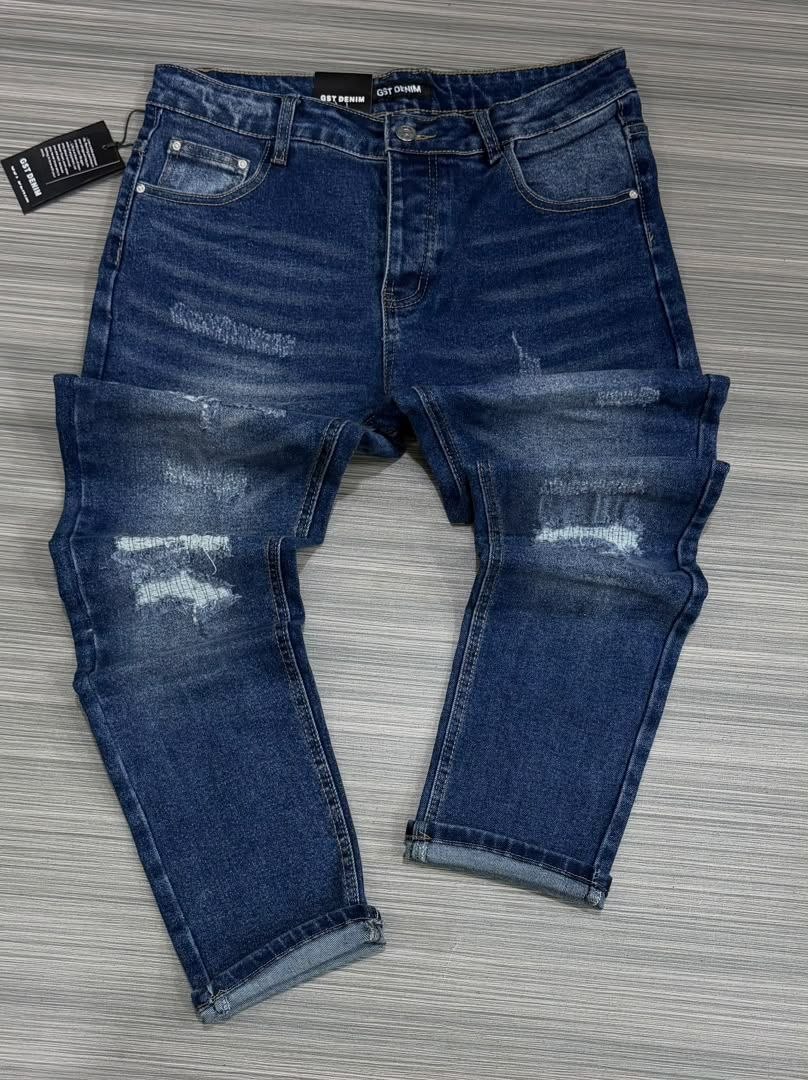 Dark Wash Distressed Slim Fit Jeans - Men's Jeans in Kumasi