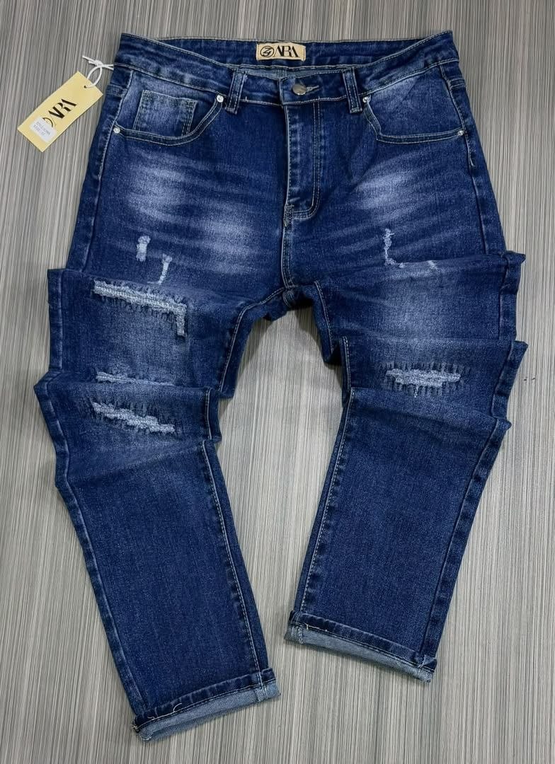 Blue Distressed Washed Denim Jeans - Men's Jeans in Kumasi