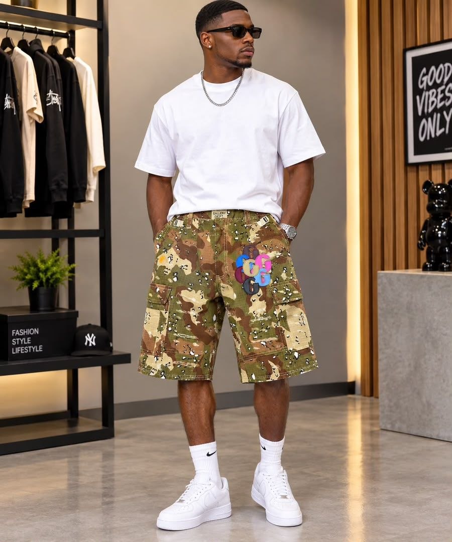 Desert Camouflage Cargo Shorts with Patch - Men's Shorts in Kumasi