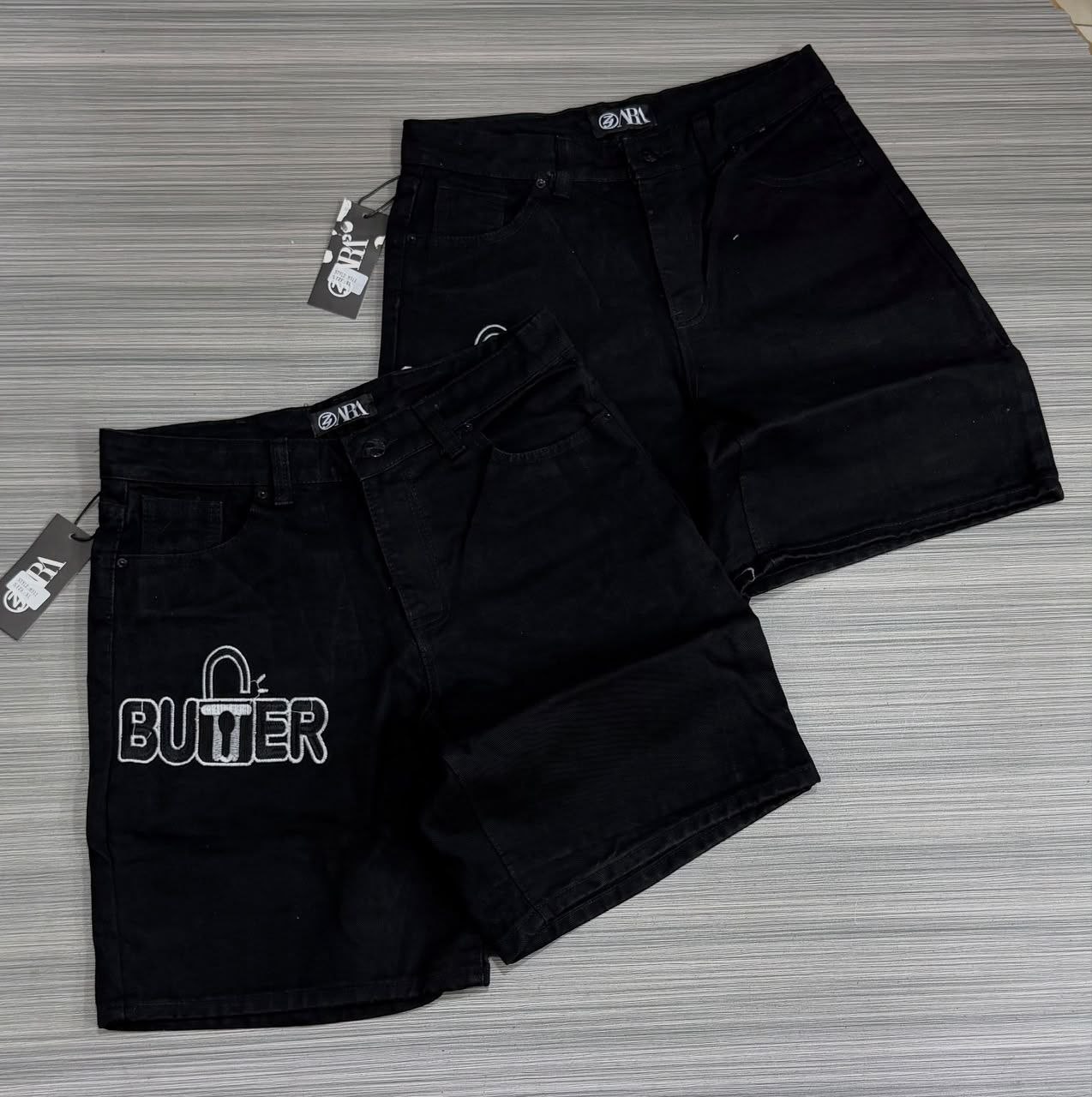 Black Butter Embroidered Denim Shorts - Men's Shorts in Kumasi