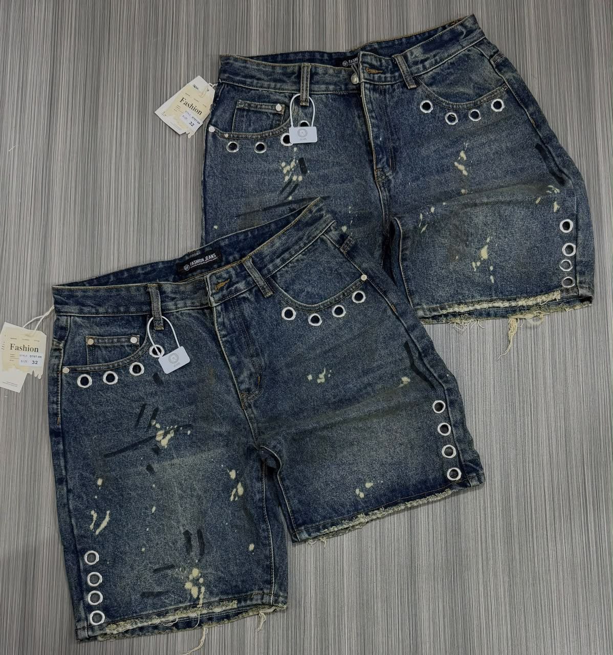 Dark Wash Denim Shorts with Grommet Detail - Men's Shorts in Kumasi