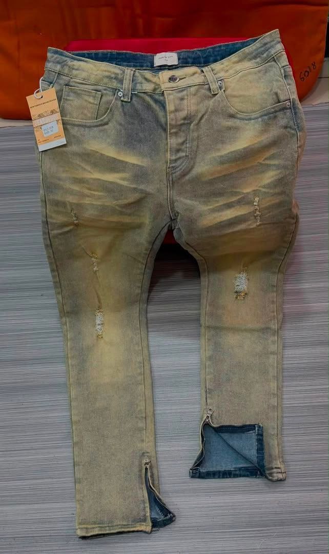 Yellow and Blue Acid Wash Distressed Jeans - Men's Jeans in Kumasi