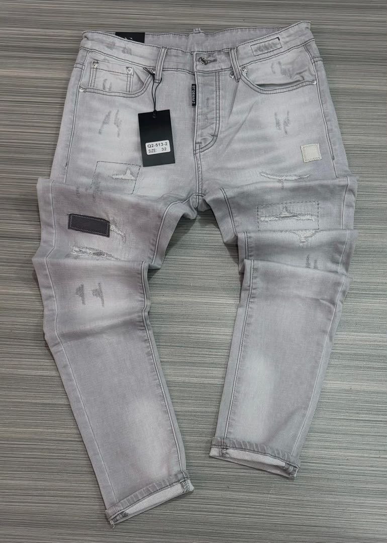 Light Grey Ripped Slim Fit Jeans - Men's Jeans in Kumasi