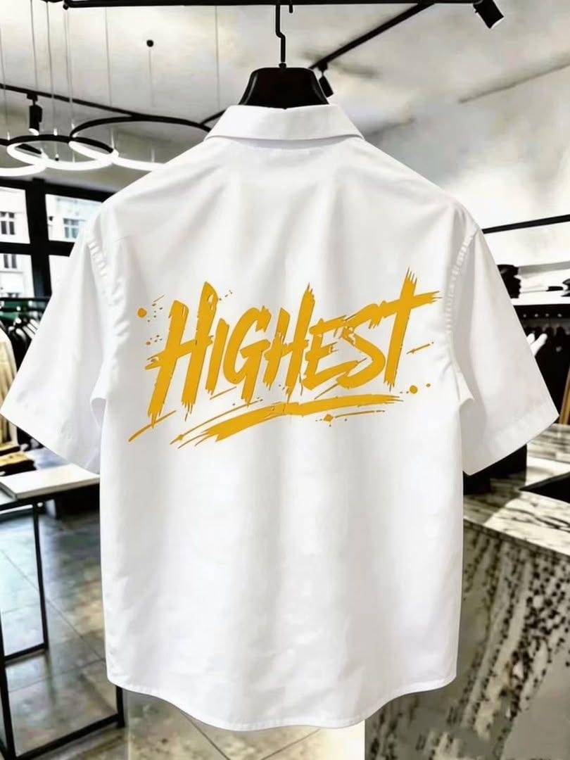White Highest Graphic Short-Sleeve Shirt (Back View) - Men's Shirts in Kumasi