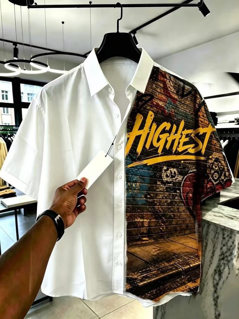 Highest Graffiti Print Short Sleeve Shirt - Men's Shirts in Kumasi