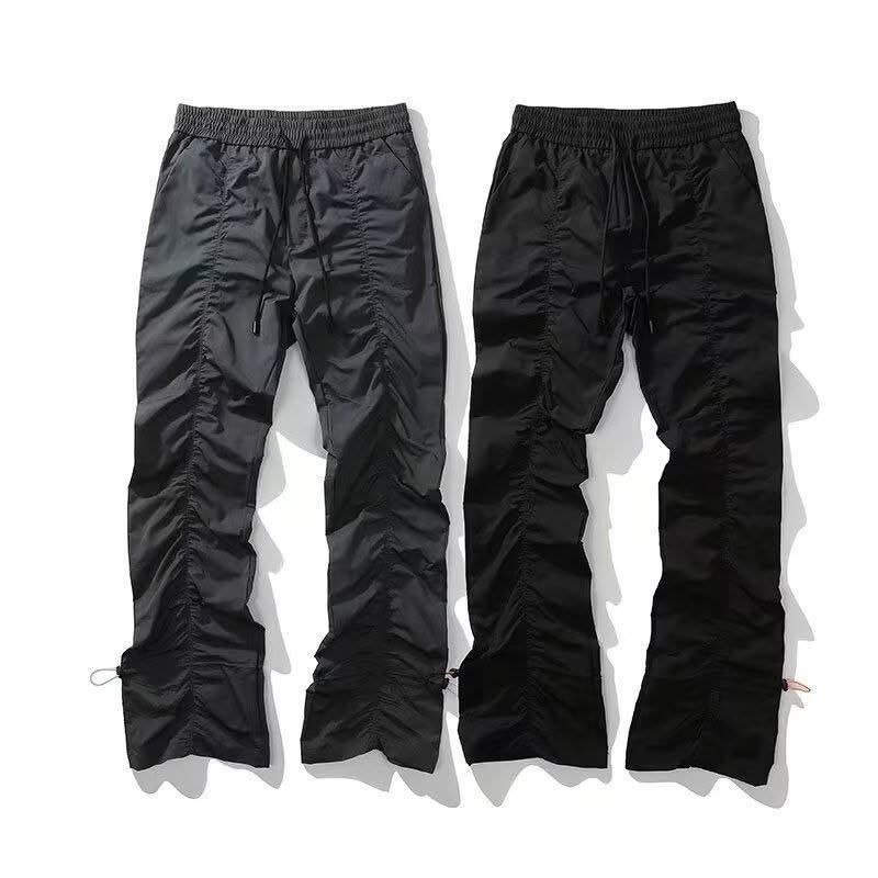 Black Ruched Drawstring Nylon Pants - Men's Sweatpants in Kumasi