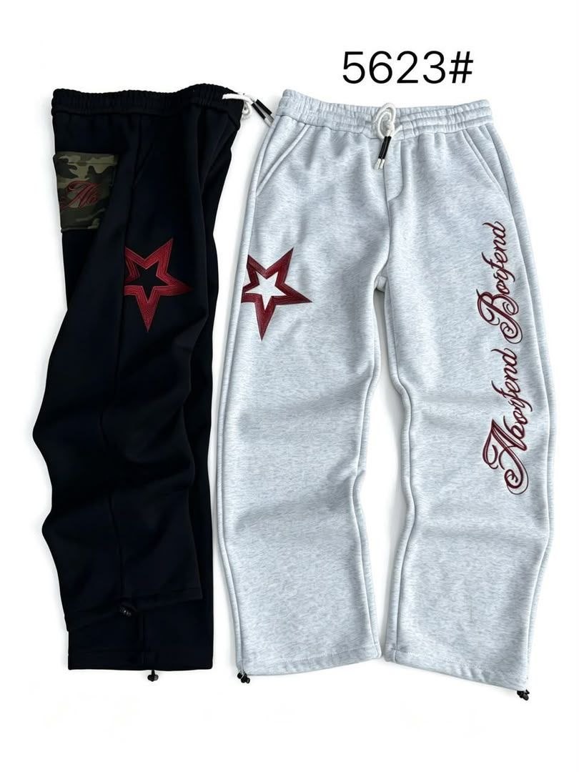 Grey and Black Star Applique Sweatpants - Men's Sweatpants in Kumasi