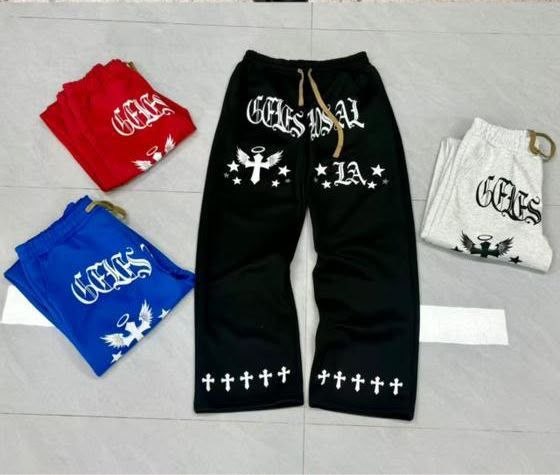 Black Gothic Cross Print Sweatpants - Men's Sweatpants in Kumasi
