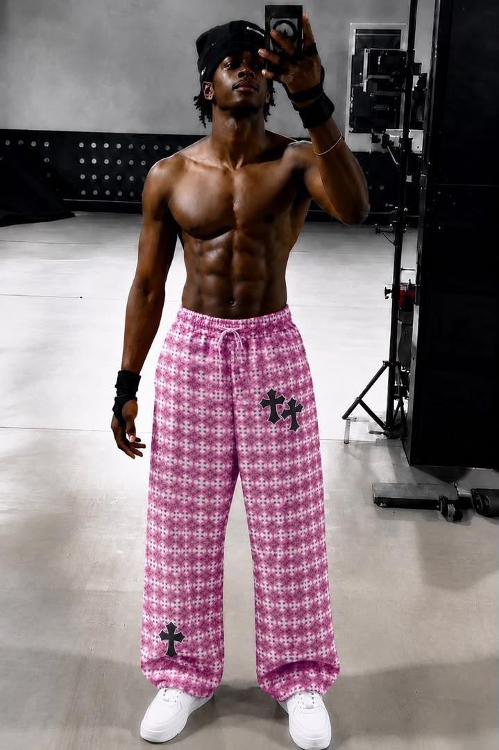 Pink Patterned Cross Print Sweatpants - Men's Sweatpants in Kumasi