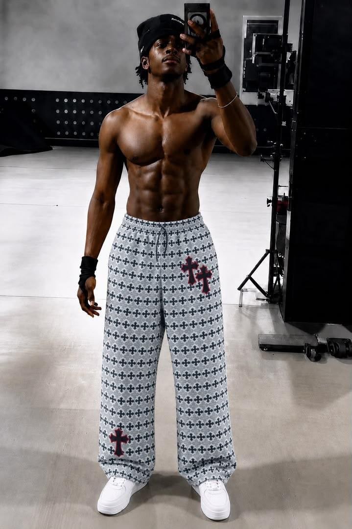 Grey Patterned Cross Print Sweatpants - Men's Sweatpants in Kumasi