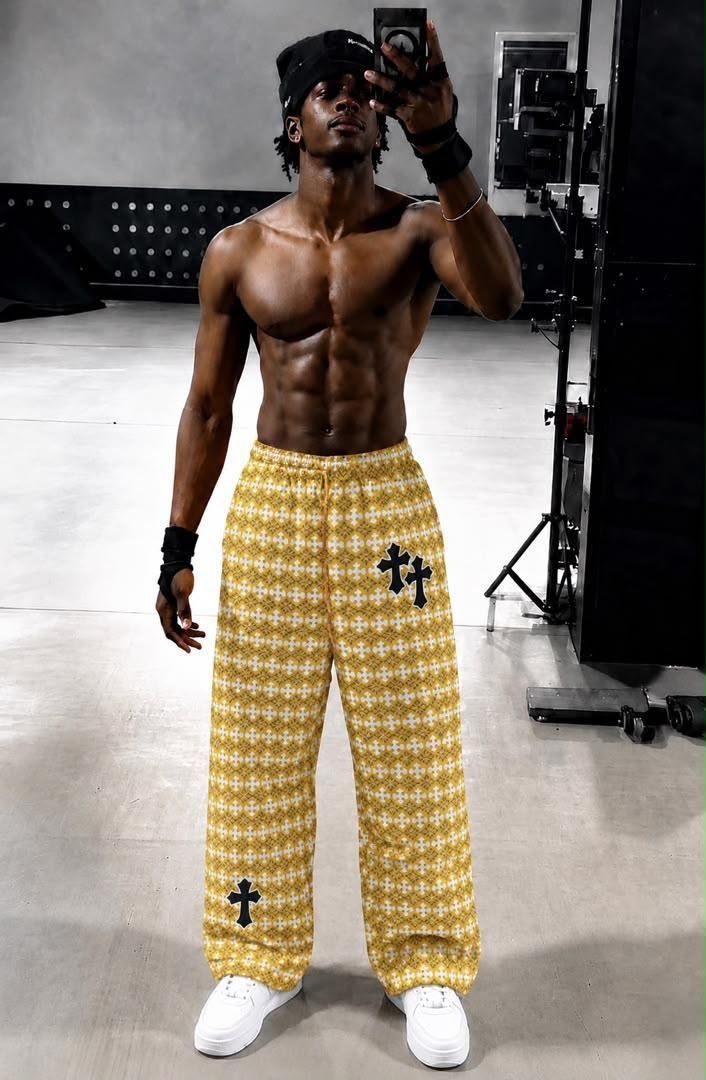 Yellow Patterned Cross Print Sweatpants - Men's Sweatpants in Kumasi
