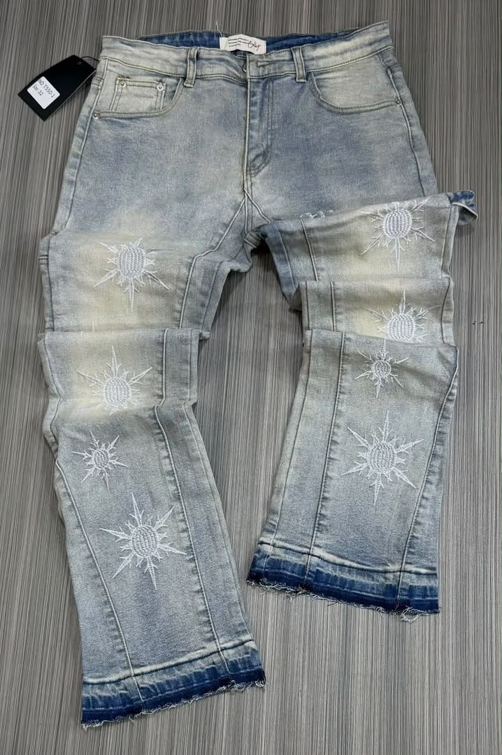 Light Wash Sun Embroidered Jeans - Men's Jeans in Kumasi