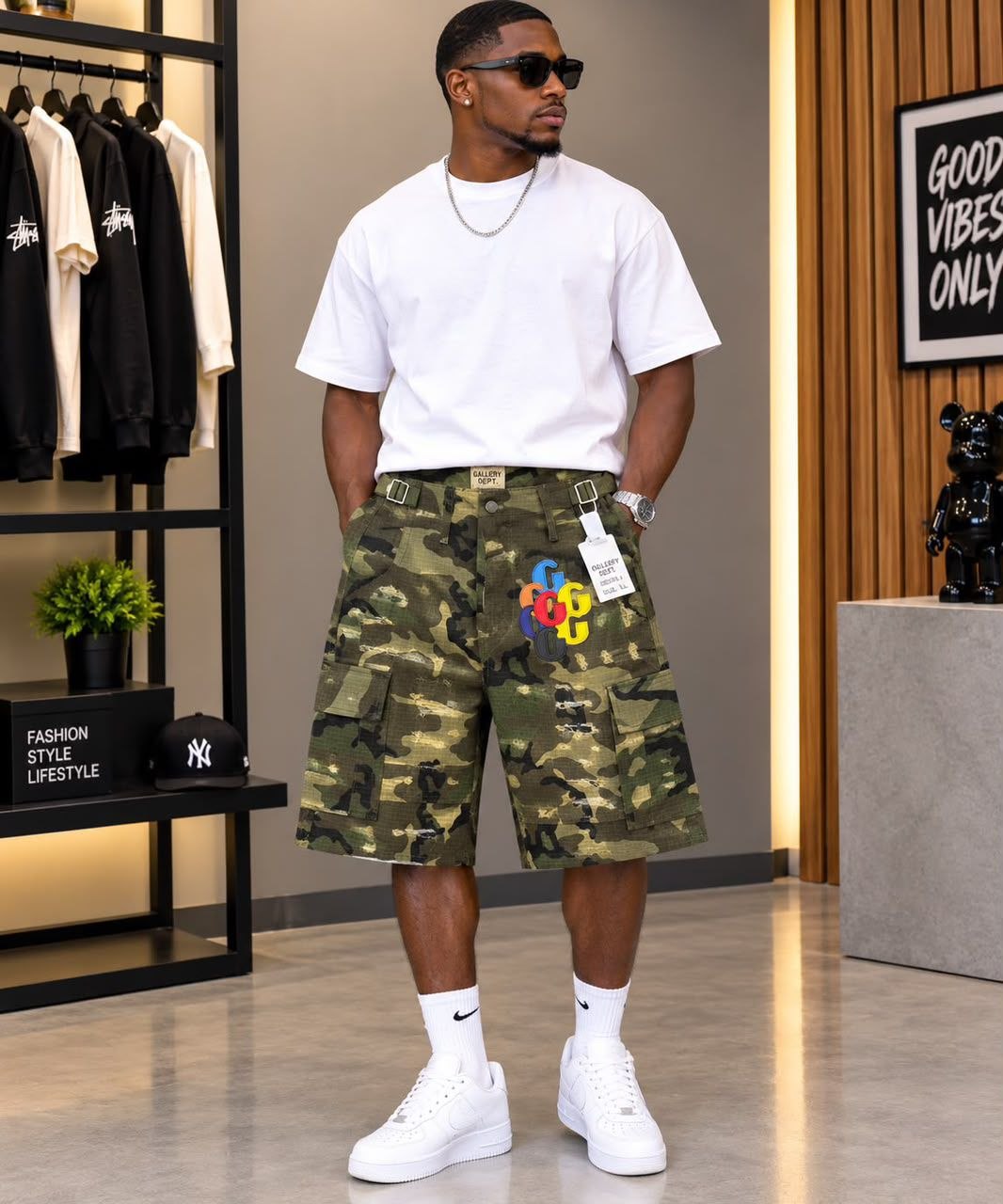 Camouflage Cargo Shorts with Colorful Patches - Men's Shorts in Kumasi