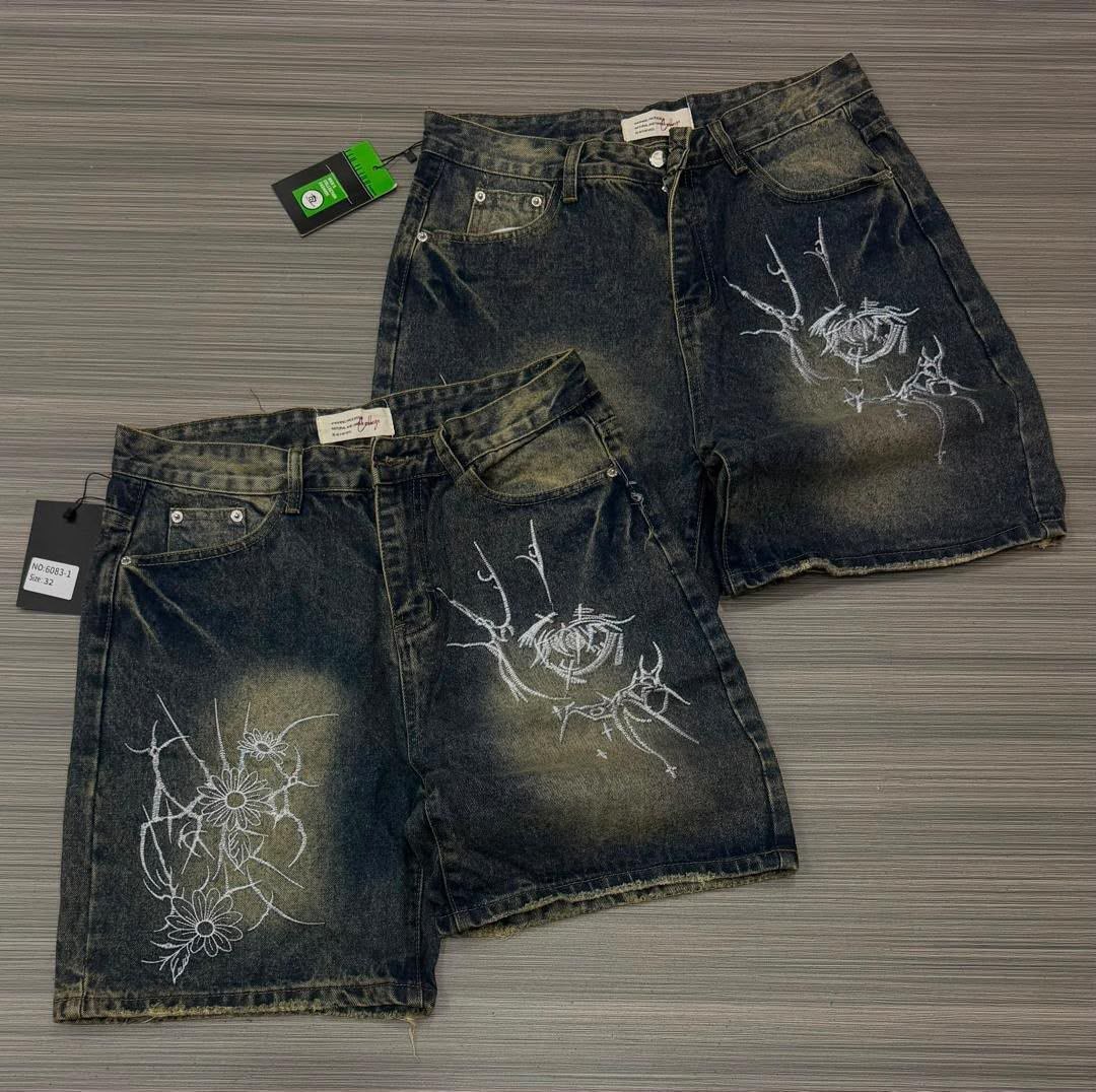 Dark Wash Embroidered Denim Shorts - Men's Shorts in Kumasi